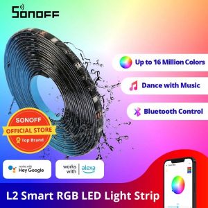 WiFi + Bluetooth RGB LED Strip Light- Work with Alexa, Google Home, Dance with Music (16 Feet, Sonoff L2)